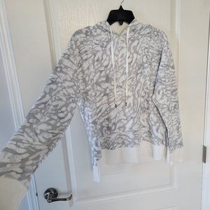 Silver Leopard Print Hoodie Danskin Side Split Fleece Pullover Soft Women's S